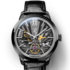 Lobinni Skeleton Men's Mechanical Watch Automatic Men Wristwatch Business 50m Waterproof Sapphire Leather Male Watches 15011