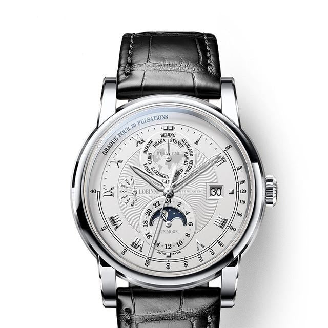 Switzerland LOBINNI Men Watch Luxury Brand Moon Phase Automatic Mechanical Men's Wirstwatches Sapphire Leather Seagull Movement