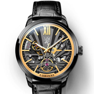 Lobinni Skeleton Men's Mechanical Watch Automatic Men Wristwatch Business 50m Waterproof Sapphire Leather Male Watches 15011