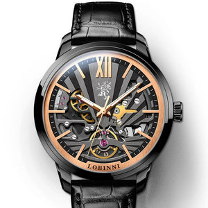 Lobinni Skeleton Men's Mechanical Watch Automatic Men Wristwatch Business 50m Waterproof Sapphire Leather Male Watches 15011