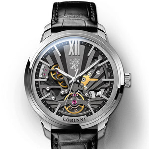 Lobinni Skeleton Men's Mechanical Watch Automatic Men Wristwatch Business 50m Waterproof Sapphire Leather Male Watches 15011