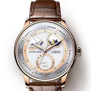 Lobinni Luxury Brand Moonphase Mechanical Watch For Men Automatic Leather Sapphire Male Watches Waterproof Men's Clock relogio