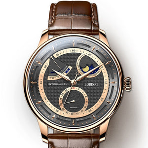 Lobinni Luxury Brand Moonphase Mechanical Watch For Men Automatic Leather Sapphire Male Watches Waterproof Men's Clock relogio